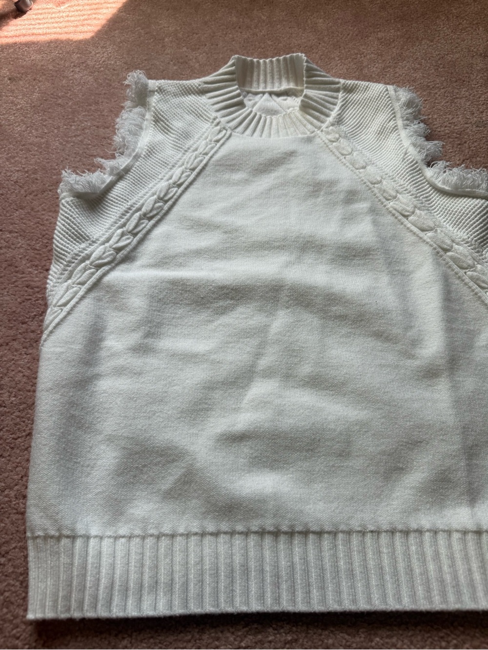 White Cable-Trim Sleeveless Sweater